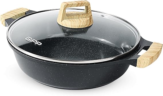 GiPP 32cm 5.6L Non-Stick Stockpot, Shallow Cooking Pot with Glass Lid