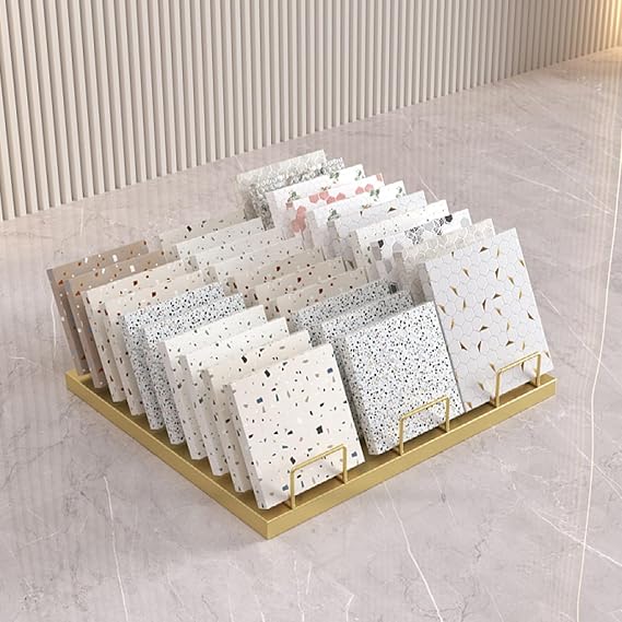 Large Capacity Tile Sample Display Stand with Card Slots, Slotted Glass Templates Organizer Shelf for Exhibition Halls, Floor Sample Holder Rack