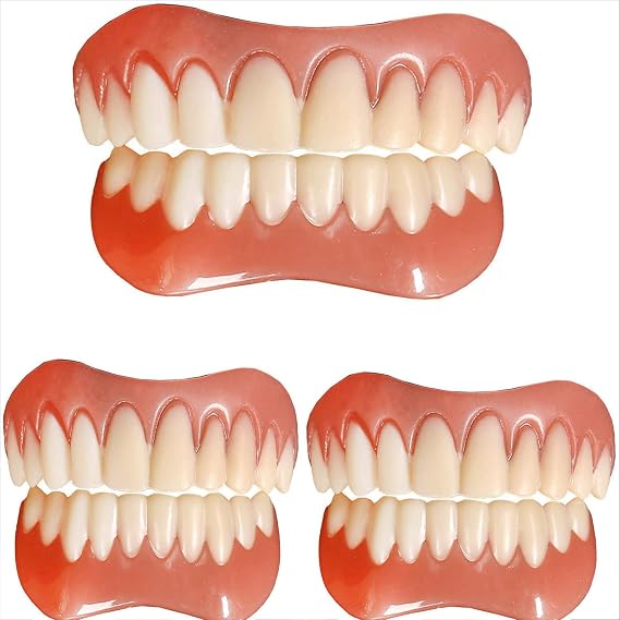 Instant Dentures Reusable Silicone Cosmetic Veneers for Men and Women - Upper and Lower Natural Shade Dental Prostheses, 5 Pack