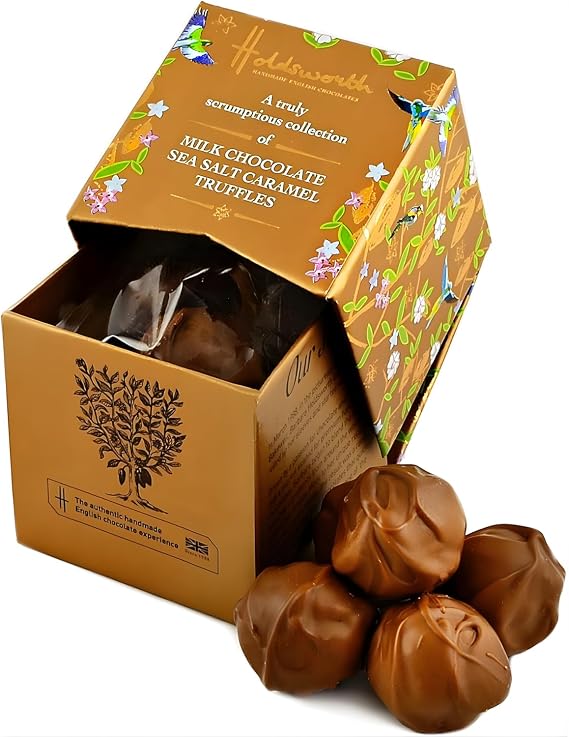 Holdsworth Chocolates Gift Box Sea Salted Caramel Truffles 55g - Chocolate Gift Box with Sea Salted Chocolate Truffle Caramels - Birthday, Christmas, Mothers Day Gifts for Her & Him.
