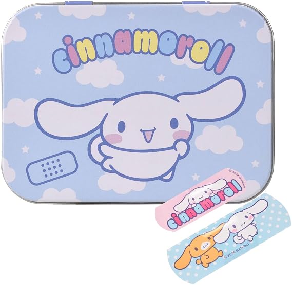 Hello Kitty Cinnamoroll Flexible Plasters in Metal Tin Box, Waterproof & Breathable First Aid Plasters for Kids & Adults, Latex-Free, Hypoallergenic, Easy Removal & Skin-Friendly, 2 Sizes, 24 Plasters