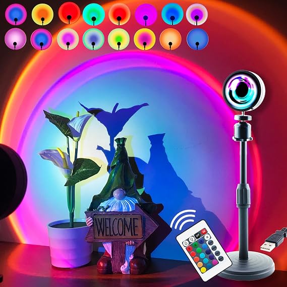 16x4 Colors Sunset Lamp RGB Sunset Light Projector Sunset Lamp Projection with Remote Control 360 Degree Rotation Romantic Adjustable Rainbow Lamp Night Light Home Party Wedding Festival Gift