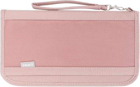 RFID Blocking Passport Holder,Travel Wallet for Family Trips,Waterproof Document Organizer for Passports,Cards,Cash,Tickets Pen,ID Holder,Compact Essentials Case,Pink
