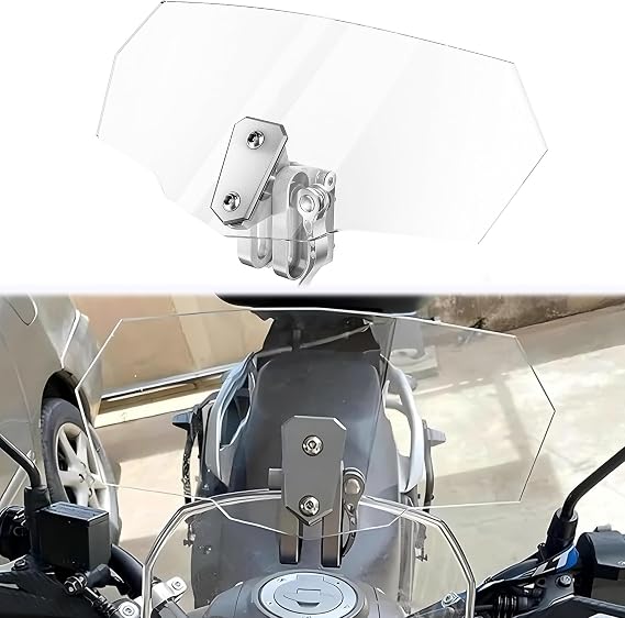 DREAMIZER Universal Motorcycle Windshield, Adjustable Wind Deflector Clip On Windshield Extension Spoiler Wind Air Deflector Compatible with Honda Kawasaki Yamaha Suzuki Triumph Motorbike