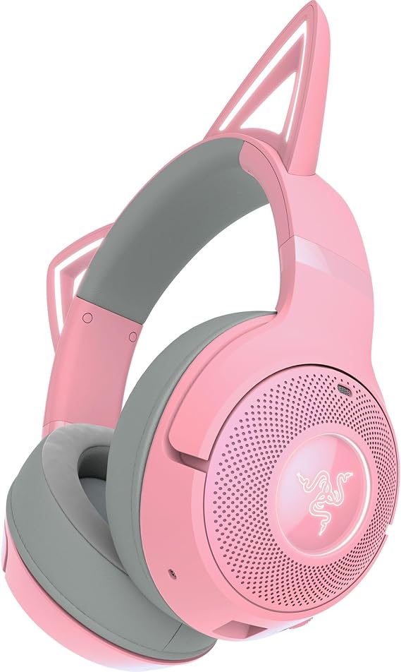 Razer Kraken Kitty V2 BT - Kitty Kulaklı Kablosuz Bluetooth RGB Kulaklık (Bluetooth 5.2, TriForce 40 mm Sürücüler, Entegre Işınlama Gürültü Önleyici Mikrofon, 40 Saate Kadar Pil Ömrü) Kuvars Pembe