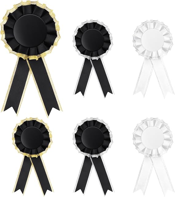 6 PCS Blank Prize Rosettes Decorations, Rainbow Satin Award Ribbons Rosette, Honorable Recognition Victory Rosettes, Tinplate Badge Pin Ribbon, Winner Rosettes for Competition Kids Party
