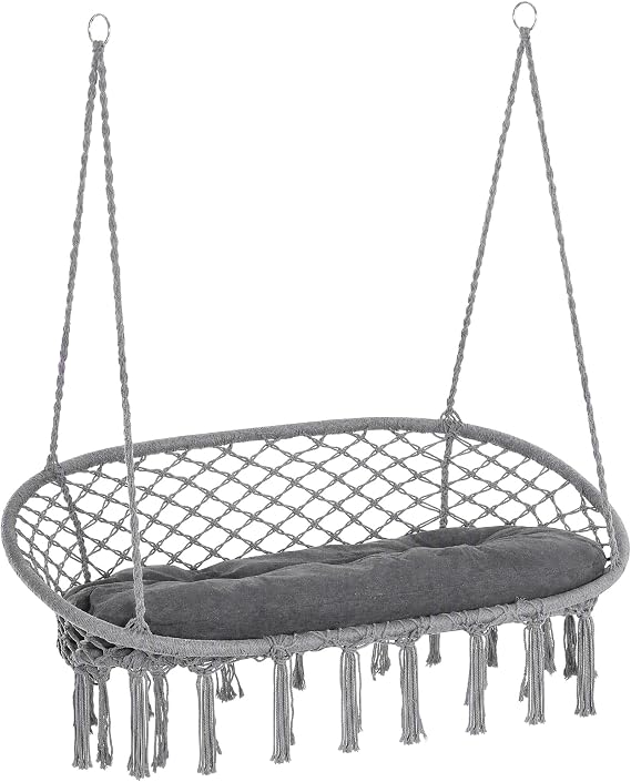 Outsunny 2-Seater Hanging Hammock Chair Soft Cushion Dark Grey