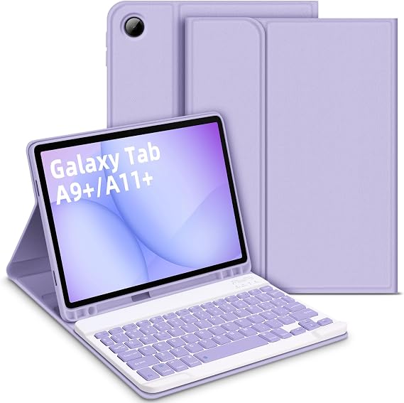 Bettdow Case with Keyboard for Samsung Galaxy Tab A11+/A9+ 11", Detachable Spanish Ñ Keyboard with Protective Cover with for Tab A11 Plus 2025 /A9 Plus 11 inch 2023 SM-X210/X215/X216/X230/X236, Purple