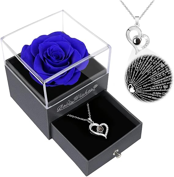 Preserved Rose Flowers With Necklace,Christmas Flowers Gifts for Women Mum