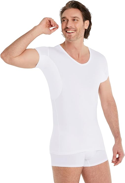 FINN Anti-Sweat Men's Shirt with Extra Short Sleeves – Perfect Under Short-Sleeve Shirts and Polo Shirts - Undershirt with Armpit Pads for Protection Against Sweat Stains and Odour