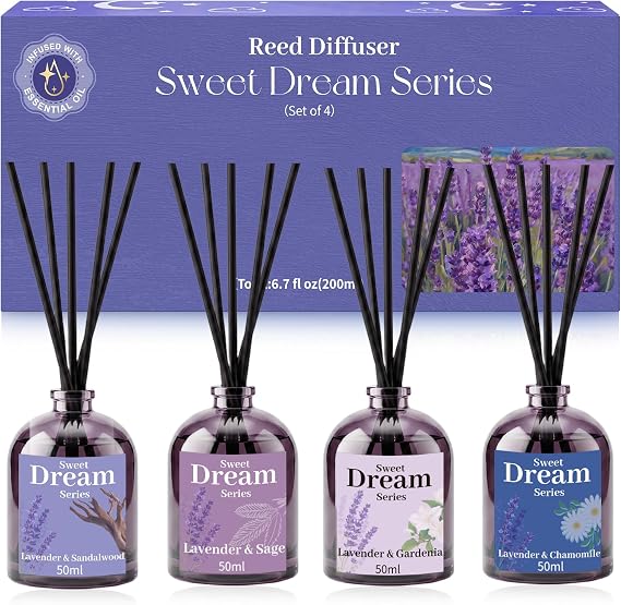 Reed Diffuser Set 4 x 50ml, Long Lasting Lavender Home Fragrance