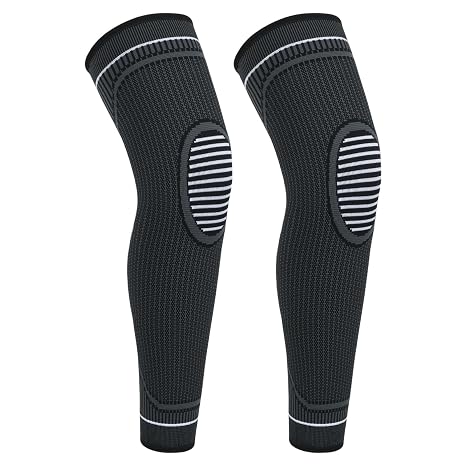 Full Leg Compression Sleeves for Men and Women Anti Sliping long knee brace support for ACJ, Meniscus Tear, Arthritis Sport 2 Pack (Black, XL)
