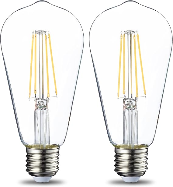 Amazon Basics LED E27 Vintage Edison Bulb, ST64, 7W (Equivalent to 60W), Clear Filament, Warm White, Non Dimmable - Pack of 2 [Energy Class E]