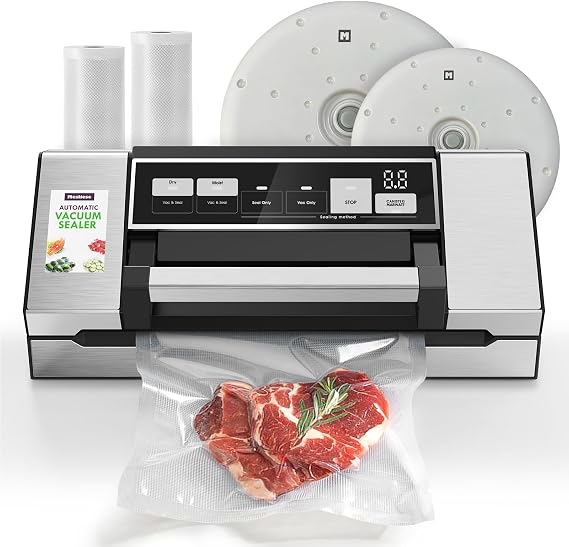 Mesliese Vacuum Sealer 95kPa 140W 20L/min Double Seal +2 Lids