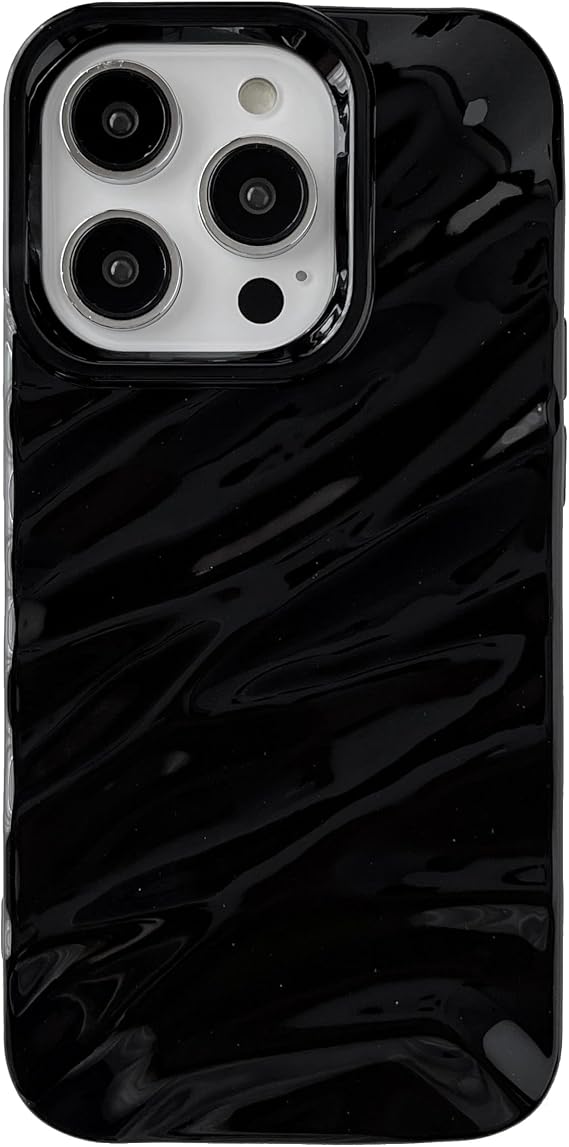 Caseative iPhone 15 Pro Case, Water Ripple Pattern, Soft Silicone, Black, Enhanced Protection