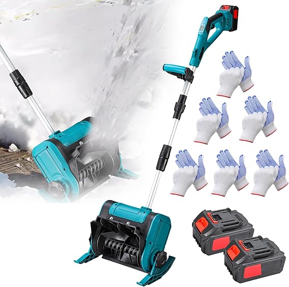 Cordless Snow Shovel, Snow Removal Machine with 2X 2000Mah Batterie, Foldable Electric Snow Blower with Digital Display & Telescopic Pole, Clearing Width 25Cm, for School Roads Drive blue 2 batteries