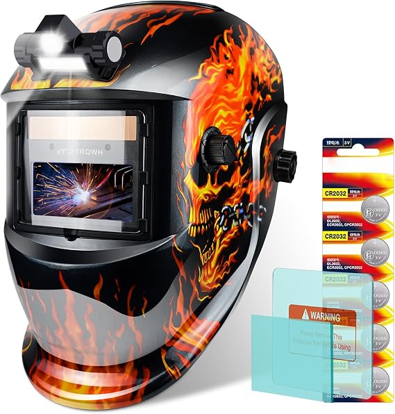TRQWH Welding Helmet with Light True Color Auto Darkening Welding Helmets for Men Solar Powered Welding Hood with 2 Arc Sensor Wide Shade 4/9-13 for TIG MIG ARC Cool Welder Mask