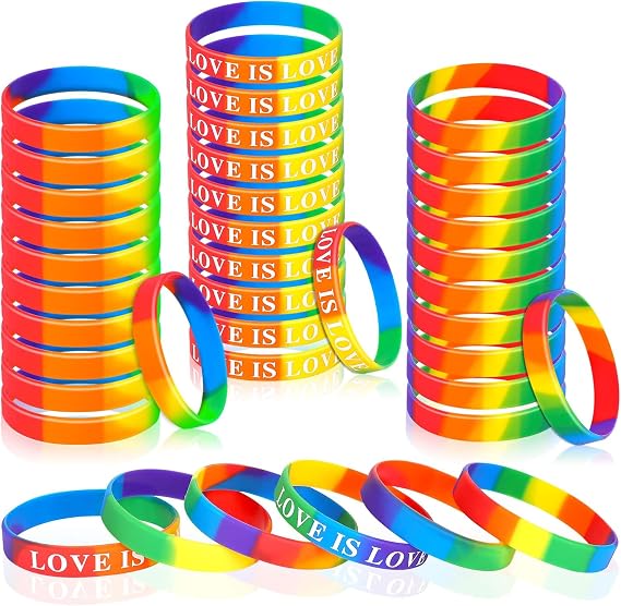JUNEBRUSHS 42pcs Gay Pride Silicone Bracelets LGBT Rainbow Sports Rubber Wristbands Accessories for Parades Decorations Party Favors (3 Designs)
