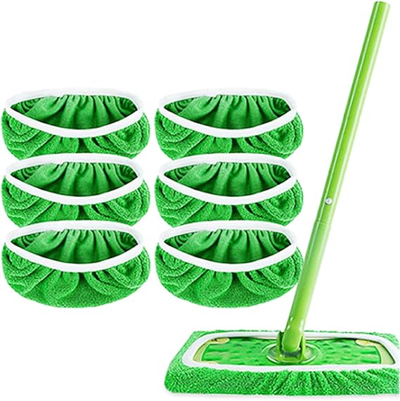 再利用可能なドライ&ウェットスイープクロスモップ、Swiffer Sweeper用再利用可能なモップ詰め替えパッド洗えるマイクロファイバーワイプクリーニングモップヘッド6