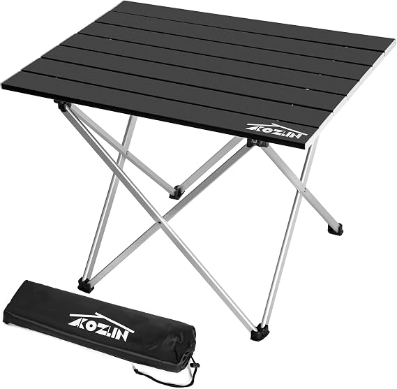 AKOZLIN Portable Camping Table with Carrying Bag Ultralight Outdoor Folding Table with Aluminum Table Top Easy to Carry Prefect for Picnics, Hiking, Fishing, Barbecue 56×40×40cm
