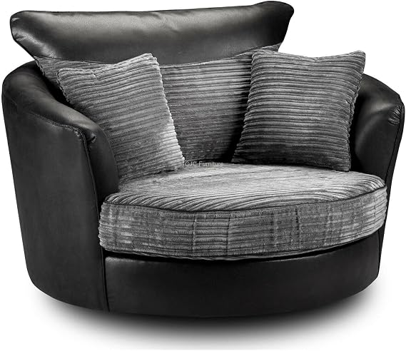 Kingsize Corner Sofa Fabric Grey Black Brown Mocha Soft Original Milan Suite Set (GREY/BLACK, SWIVEL CHAIR)