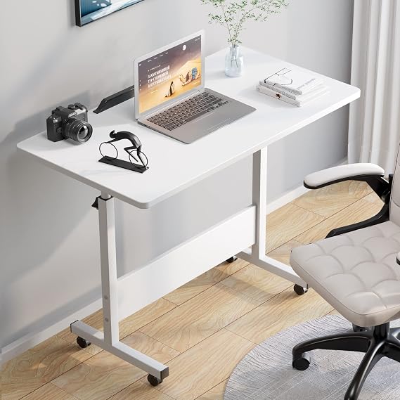 Height-adjustable Desk with Casters, Portable Laptop Desks, Rolling Standing Desk, Small PC Desk for Home Office, 80 x 40 cm (White, 80x40cm)