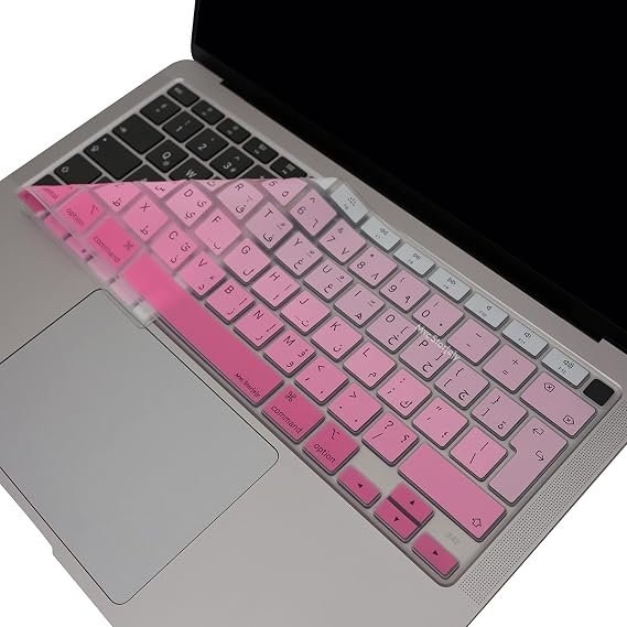McStorey MacBook Air 13 Arapça Klavye Koruyucu A1932 A2179 A2337 M1 | UK ISO Ters L Enter Uyumlu | Arabic Keyboard Cover Touch ID Pembe Pembe