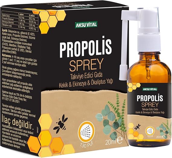 AksuVital Propolisli Boğaz Spreyi 20ml | Kekik, Ekinezya ve Okaliptus Yağı İçerikli | Doğal Ağız ve Boğaz Bakımı | Ferahlatıcı Sprey Form | Türkiye Menşeli