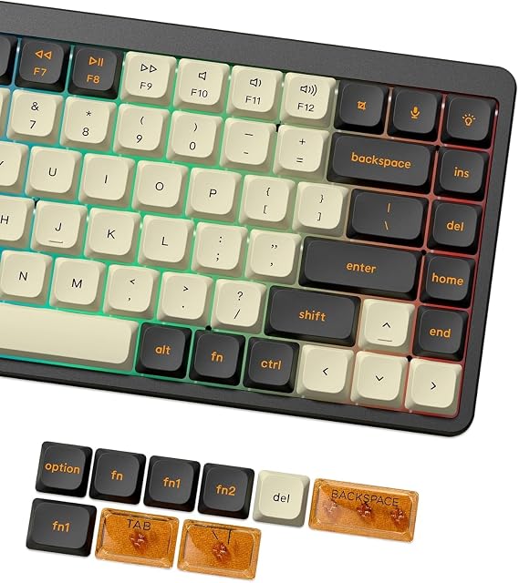 Low-Profile Keycaps, Double-Shot PBT Transparent, Beige/Dark Black/Orange