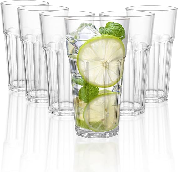 Tebery 6 Pack 350ml Stackable Plastic Tumbler Cups, 12oz Drinking Glasses Water Glasses, Reusable Acrylic Tumblers, Unbreakable Glasses for Adults Kids Party