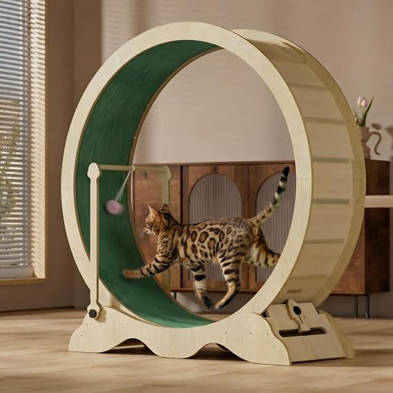 Cat Exercise Wheel, 114cm / 45" Large Cat Treadmill Wheel for Indoor Cats, Cat Running Wheel with Detachable Carpet and Playing Ball for Running/Walking/Training, Suitable for Most Cats - Natural