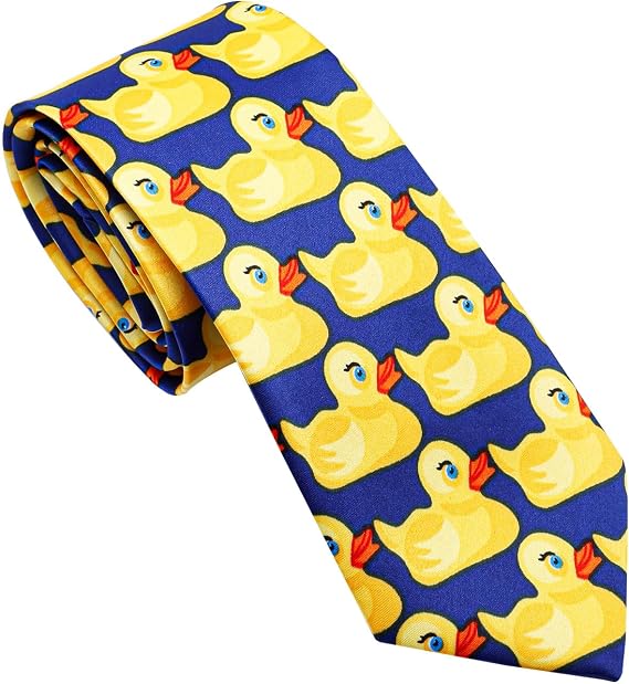 Luckious Men's Duck Tie, Funny Yellow Duck Printed Tie for Party, Cosplay, Work, Theme Banquet, Stage Performance