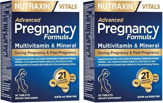 Nutraxin Pregnancy Formula | Hamilelik ve Emzirme Dönemine Özel Multivitamin | 21 Vitamin ve Mineral | 30 Tablet | vegetarian (2 paketi)