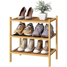 kiplant Small Shoe Rack, Bamboo Wood Shoe Rack for Entryway, Stackable | Foldable | Natural, 3-Tier Shoe Organizer for Hallway Closet, Free Standing Shoe Racks for Indoor & Outdoor