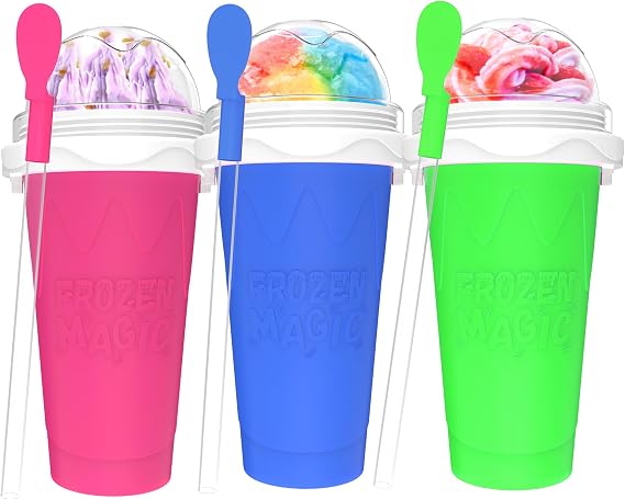 3PCS Slushie Maker Cup,DIY Magic Quick Frozen Smoothies Cups for Homemade Milk Shake Ice Cream Maker, Cooling Cups, Double Layer Squeeze Slushy Maker Cup,Birthday Funny Gifts for Friends &Family