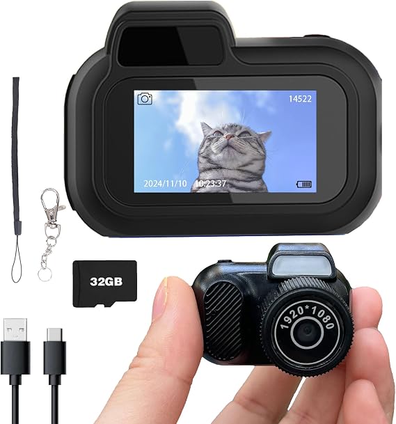 Mini Keychain Camera, Retro Micro with 32GB Card, 1080P Retro Snap Digital Camera 6 Filters,0.96'' HD Tiny Vintage Video Recorder for Travel Study Outdoor Activities