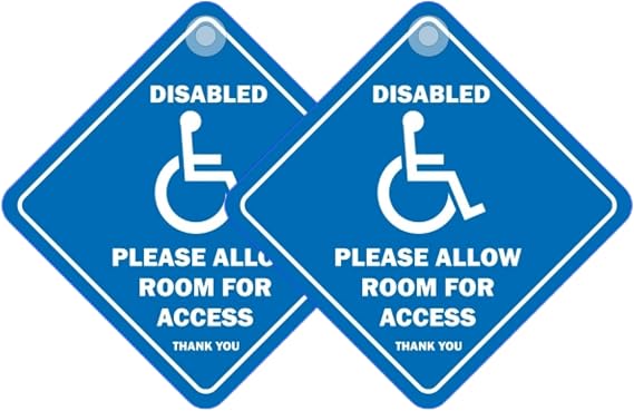 Tek Automotive Please Allow Room for Access Thank You Disabled Car Stickers – Twin Pack, 5.5” x 5.5” with Suction Cup – Disability Aids for Vehicle Access & Safety