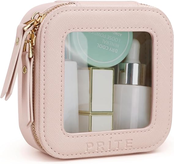Prite Clear Makeup Bag Cosmetic Case Travel Toiletry Bag, Pink, Mini