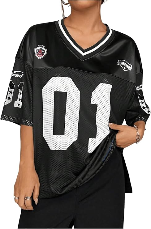 GORGLITTER Women's Letter Oversized Jersey Top T Shirts
