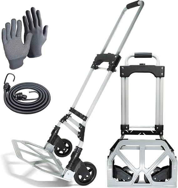 WMR Heavy Duty Folding Aluminium Hand Truck Trolley | Multi-Purpose Sack Barrow Cart | Lightweight & Durable Aluminium Trolley for Luggage, Groceries, Office, Warehouse | 80KG Load Capacity