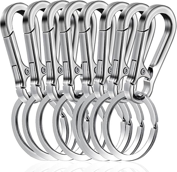 Amaxiu 8 PCS Heavy Duty Zinc Alloy Keychain, Metal Carabiner Keychain Car Key Holder Spring Keyring Quick Release Key Chain Clips Carabiner Keyring for Men Women