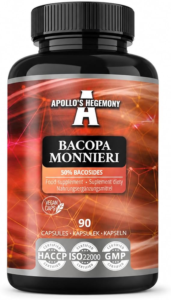 Bacopa Monnieri Extract 500mg, High Strength Brahmi Extract (50% Bacosides), 90 Vegan Capsules, 3 Months Supply, Herbal Supplements for Enhanced Mental Clarity and Focus by Apollo's Hegemony