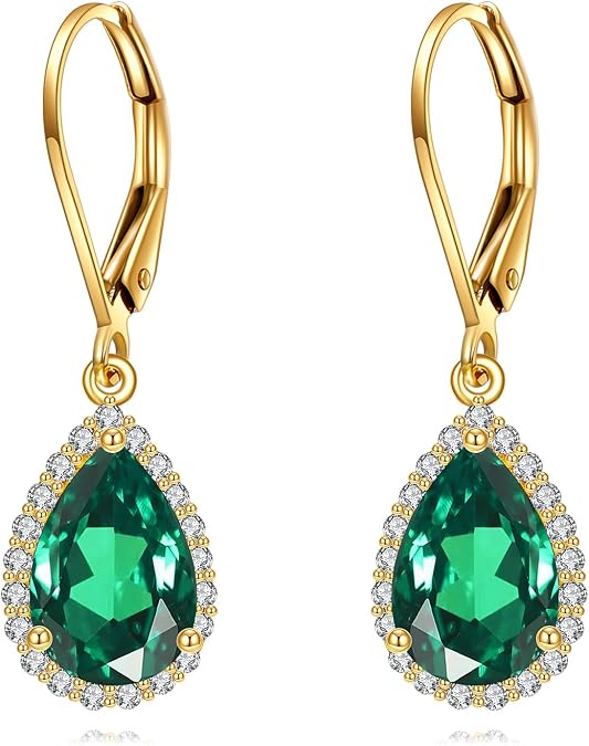 KECHOケチョ 14K リアルゴールド ジェムストーン イヤリング ソリッド イエローゴールド ダングル ドロップ レバーバック ジュエリー 記念日 誕生日 ギフト 女性用, Normal, イエローゴールド, ジェムストーンなし