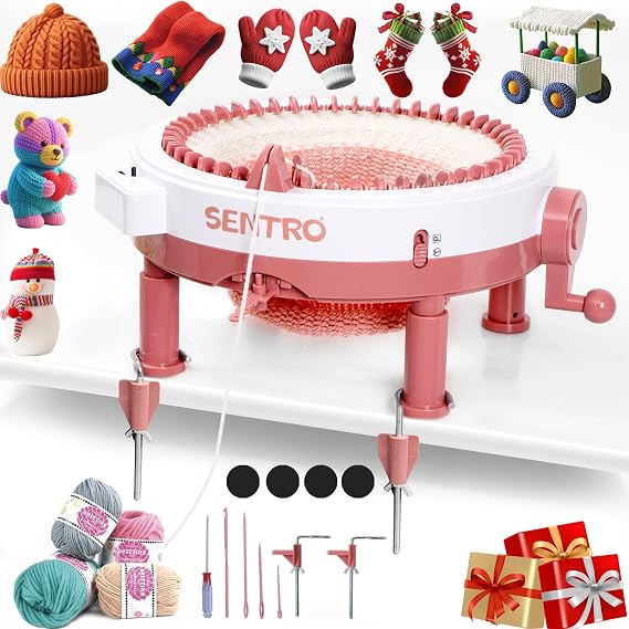 SENTRO 48 Needle Knitting Machine with Clamp & Counter – Tube/Panel Weaving Modes, 4 Yarn Density Settings – Circular Loom Kit for DIY Hats, Scarves, Blanket – Easy for Beginners & Experts