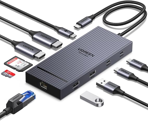 UGREEN Laptop Docking Station Dual Monitor, Dual 4K@60Hz 10-in-1 USB C Hub