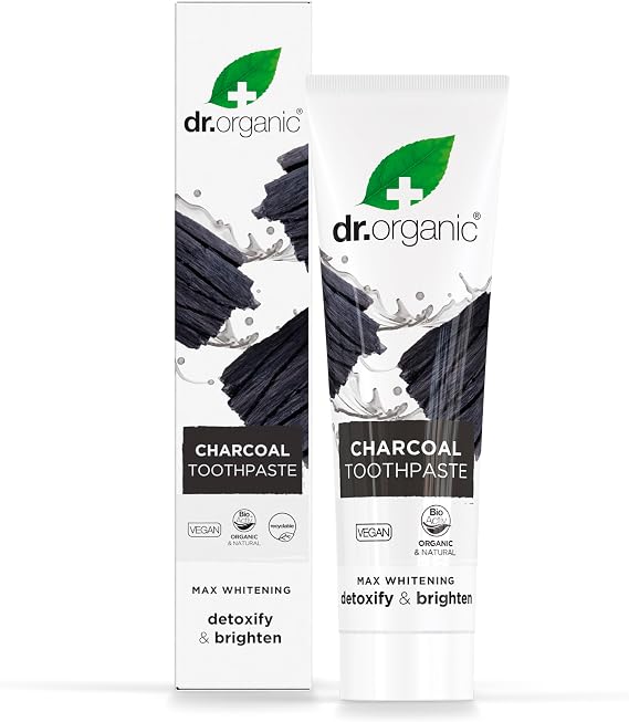 Dr Organic Activated Charcoal Toothpaste, Extra Whitening, Natural, Vegan, Cruelty-Free, Paraben & SLS-Free, Recycled & Recyclable, Organic, 100ml, Packaging may vary