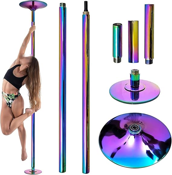 RayGenius Dance Pole, Rotating 45mm Chrome Plated Metal Pole, 2.23M-2.37M, 200kg Weight Capacity, Static & Spinning Modes