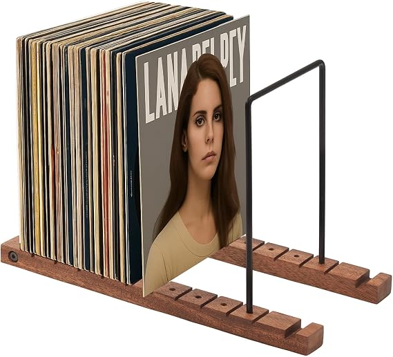Record Storage Holder Display Stand Rack Adjustable Black Wood Vinyl Record