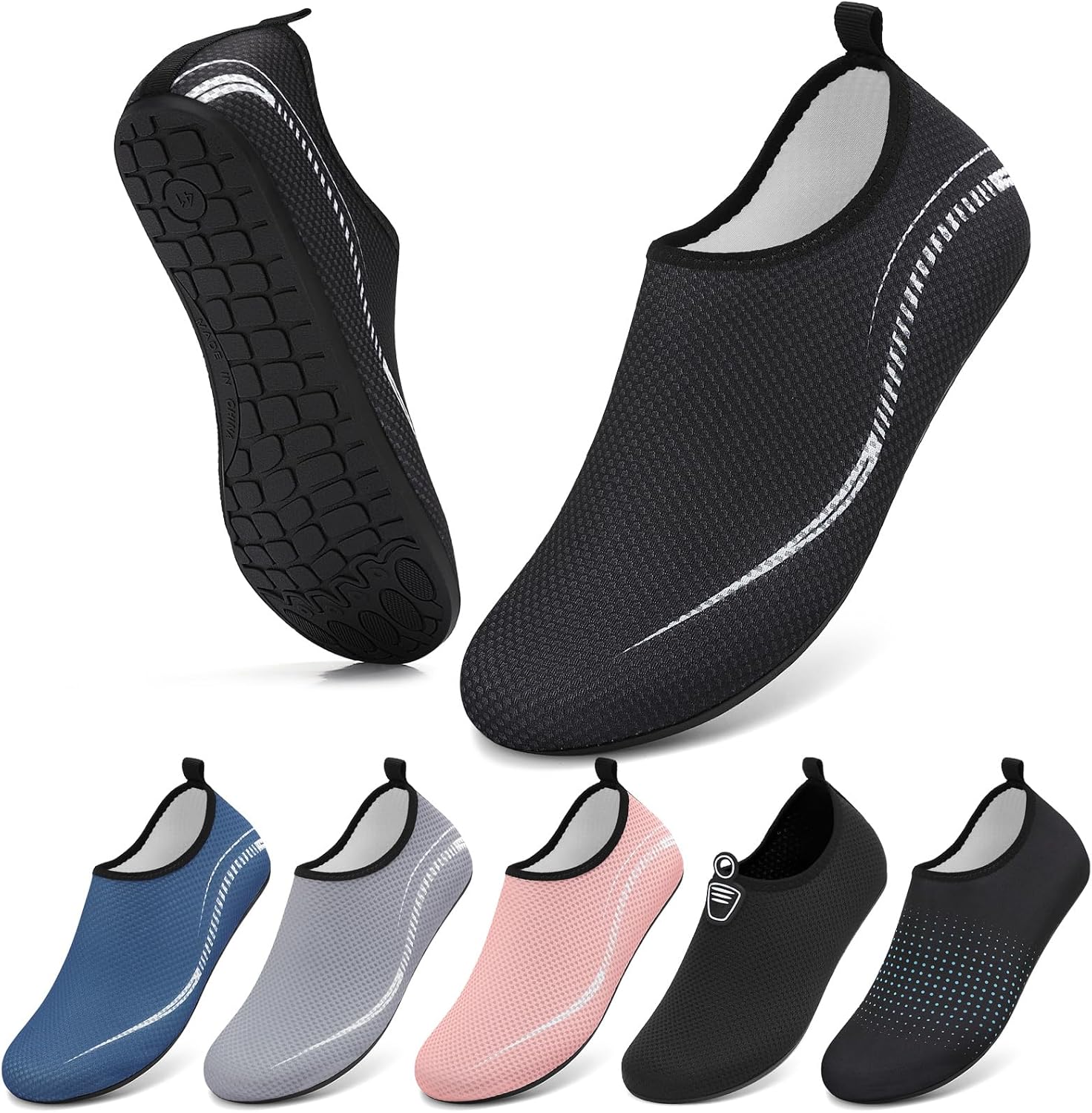 BARFULKER Bathing Shoes Water Shoes for Men and Women Quick-Drying Aqua Shoes Non-Slip Beach Shoes Surf Shoes Swimming Shoes Barefoot Shoes Beach Pool Unisex (Lines Black 41 EU)