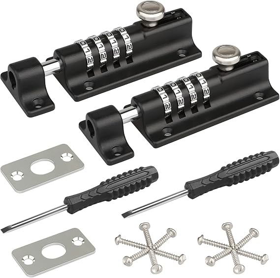 Spopal Combination Bolt Lock, Weatherproof Solid zinc Alloy, 4-Digit resettable Combination, Burglar-Proof keyless Security for Garden gate,shed and Garage (2Black)